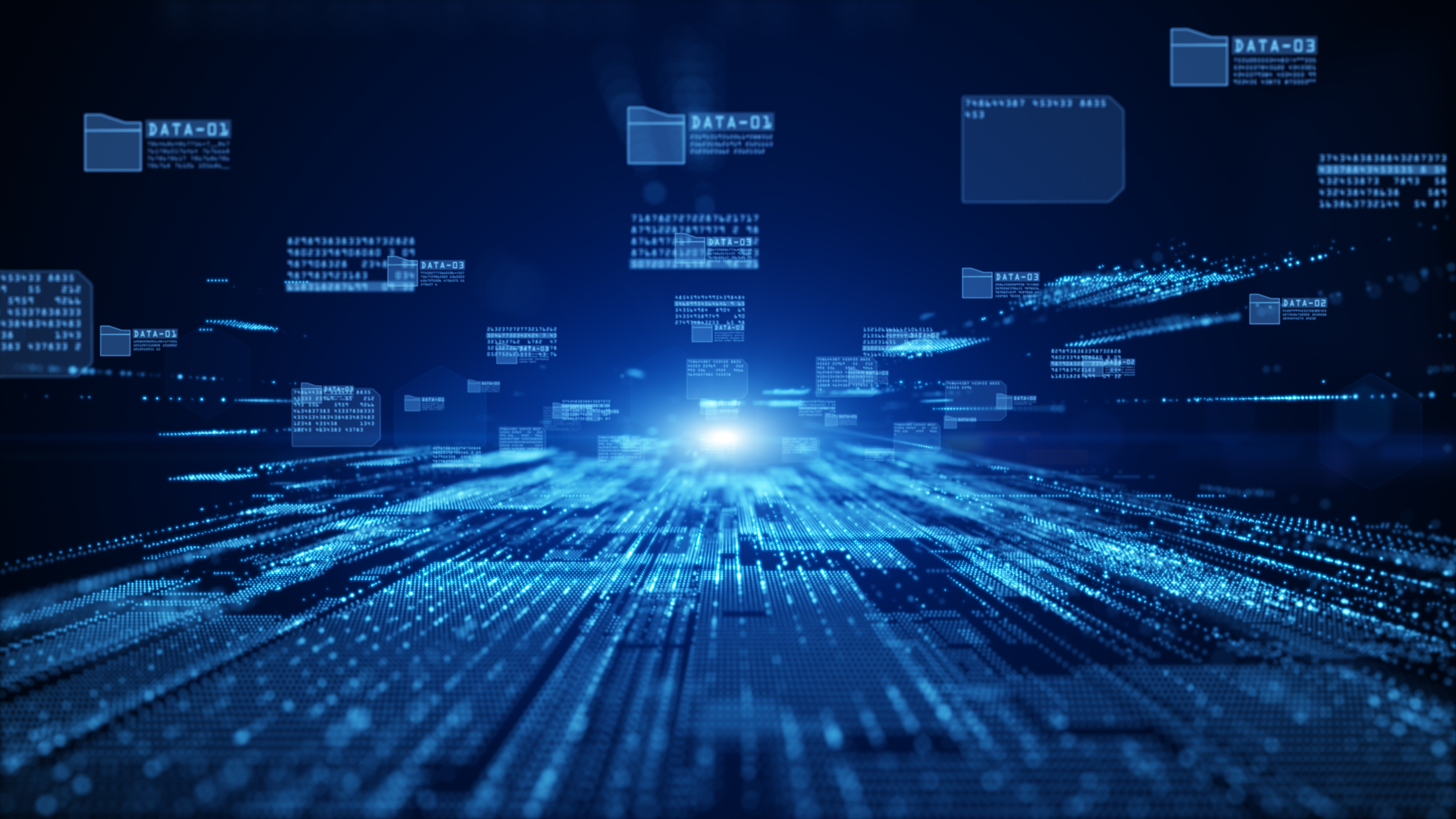 Digital cyberspace with particles and digital data network conne